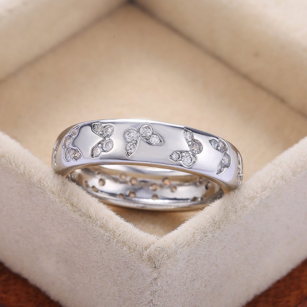 Sparkling Silver White Topaz Butterfly Ring - Picture 3 of 6